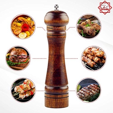 Premium Oak Wood Pepper Mill - 8 Inch Adjustable Grinder