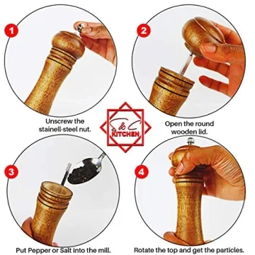 Premium Oak Wood Pepper Mill - 8 Inch Adjustable Grinder