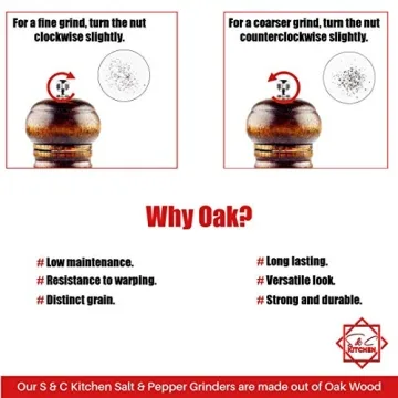 Premium Oak Wood Pepper Mill - 8 Inch Adjustable Grinder