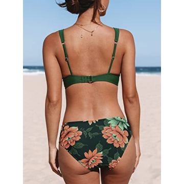 CUPSHE Floral Plunge Mid Waisted Bikini for Women