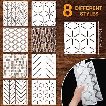 8 Pieces of 12x12 Inch Geometric Wall Stencils for Modern Decor