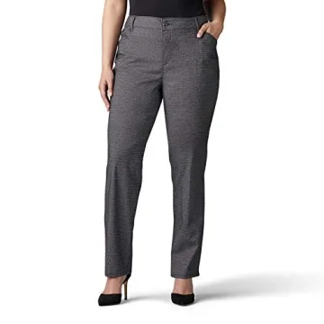 Lee Women's Plus Size Relaxed Fit Straight Leg Pant in Black/White Plaid - 18W Medium