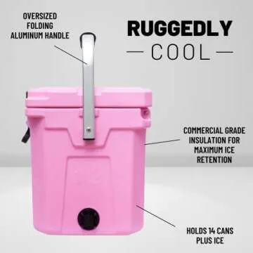 CAMP-ZERO 12L-12.6 Quart Portable Hard Cooler Ice Chest, Perfect for Drinks, Lunch, Beach, Picnics, Boating, Camping and Travel with 2 Molded-in Cup Holders and Folding Aluminum Handle