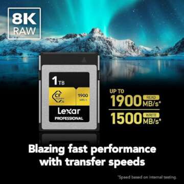 Lexar 1TB Professional CFexpress Type B Memory Card GOLD Series, Up To 1900MB/s Read, Raw 8K Video Recording, Supports PCIe 3.0 and NVMe (LCXEXPR001T-RNENG)
