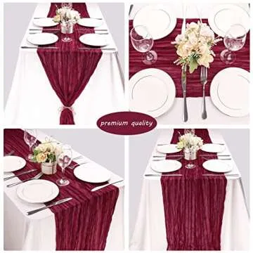 12 Pack 10Ft Cheesecloth Table Runner 35x120 Inch Boho Gauze Table Runner Rustic Cheese Cloth Long Table Runner Romantic Table Runner for Wedding Bridal Shower Birthday Party Table Decor (Burgundy)