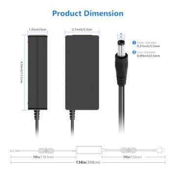 Neewer AC 100-240V to DC 12V 3A 36W Power Supply Adapter with 6.5 feet/2 Meters Power Cable Compatib...