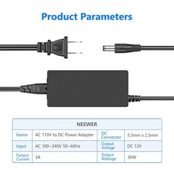 Neewer 12V 3A Power Adapter for 480 LED Lights