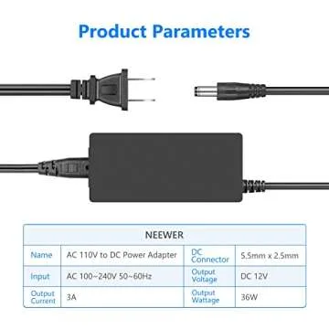 Neewer 12V 3A Power Adapter for 480 LED Lights