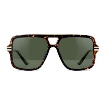 OUWEN Polarized Aviator Square Sunglasses Big Sun Glasses Green Lens for Women Men Green and Leopard OW2237B