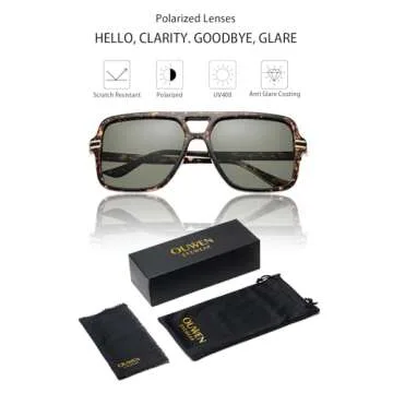 OUWEN Polarized Aviator Square Sunglasses Big Sun Glasses Green Lens for Women Men Green and Leopard OW2237B