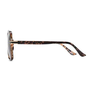 OUWEN Polarized Aviator Square Sunglasses Big Sun Glasses Green Lens for Women Men Green and Leopard OW2237B