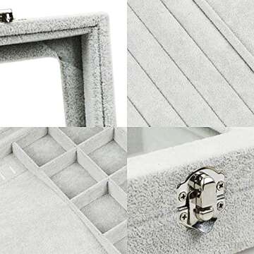 STYLIFING 3 in 1 Jewelry Organizer Box Velvet Jewelry Tray Clear Lid Ring Slots Necklace Hooks Earring Bracelet Storage Holder Jewelry Display Case