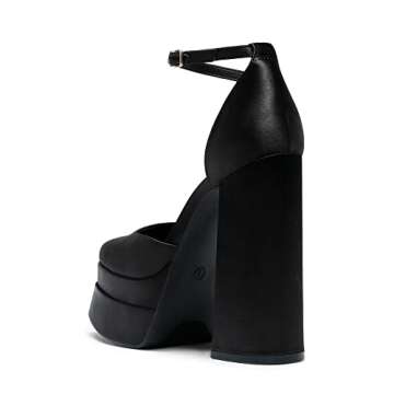 DREAM PAIRS Women’s High Chunky Platform Closed Toe Block Heels Square Toe Ankle Strap Dress Wedding Party Pumps Shoes Aurelia,Size 7.5,Black-Satin,SDPU2319W