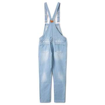 AvaCostume Women's Adjustable Strap Ripped Denim Overalls ALightBlue S