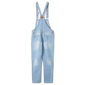 AvaCostume Women's Adjustable Strap Ripped Denim Overalls ALightBlue S