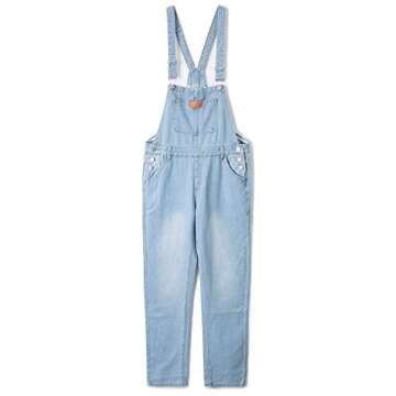 AvaCostume Women's Adjustable Strap Ripped Denim Overalls ALightBlue S