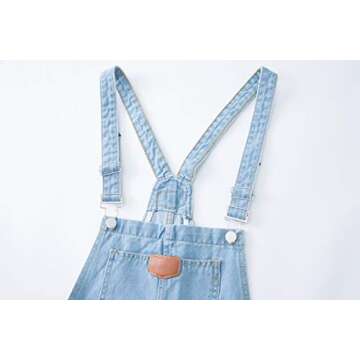 AvaCostume Women's Adjustable Strap Ripped Denim Overalls ALightBlue S