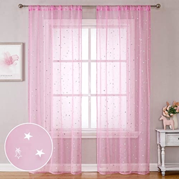 Charming WUBODTI Sheer Pink Star Curtains for Kids