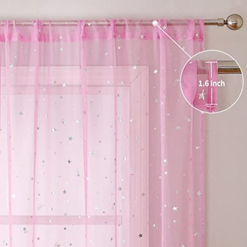 Charming WUBODTI Sheer Pink Star Curtains for Kids