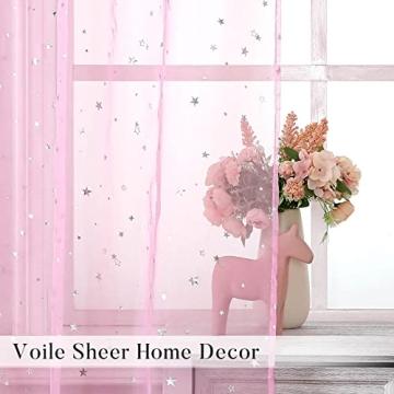 Charming WUBODTI Sheer Pink Star Curtains for Kids