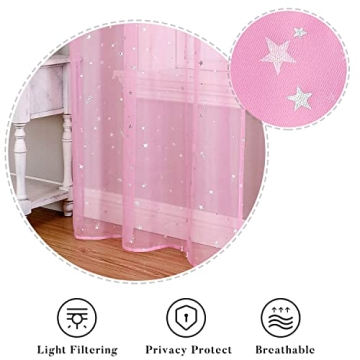Charming WUBODTI Sheer Pink Star Curtains for Kids