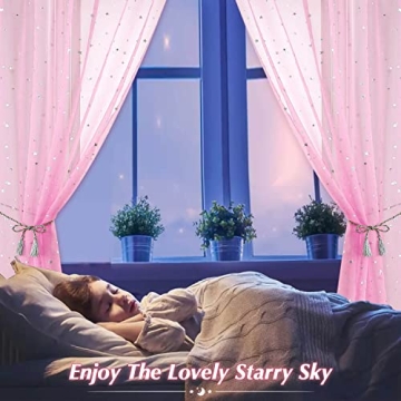 Charming WUBODTI Sheer Pink Star Curtains for Kids