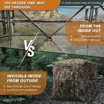 FUNHORUN Hunting Blind with Floor Mat, 360 Degree See Through Ground Blind for Hunting, 3/4 Person P...