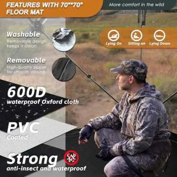 FUNHORUN Hunting Blind with Floor Mat, 360 Degree See Through Ground Blind for Hunting, 3/4 Person Pop Up Camouflage Tent for Deer and Turkey