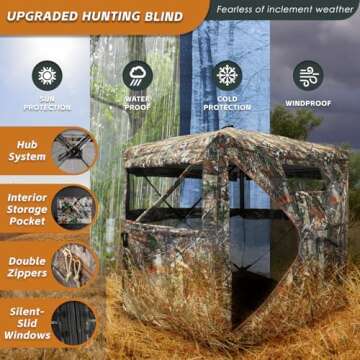 FUNHORUN Hunting Blind with Floor Mat, 360 Degree See Through Ground Blind for Hunting, 3/4 Person Pop Up Camouflage Tent for Deer and Turkey