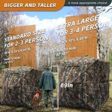 FUNHORUN Hunting Blind with Floor Mat, 360 Degree See Through Ground Blind for Hunting, 3/4 Person Pop Up Camouflage Tent for Deer and Turkey
