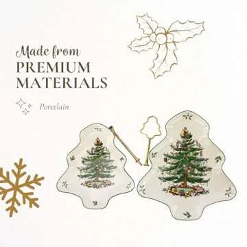 Spode Christmas Tree 2-Tiered Server, Tree-Shaped - Holiday Cupcake Stand, Dessert Display Set, Porcelain Serving Platter, 10" & 8" Plates, Dishwasher Safe Serveware for Appetizers, Desserts, Cookies