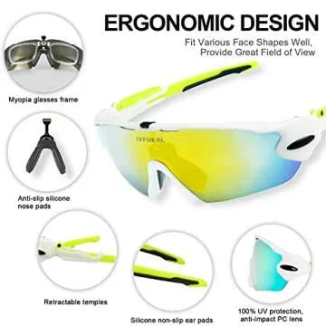 JXFUKAL Polarized Cycling Glasses with 5 Replaceable Lenses, UV400 Protection Sports Sunglasses Windproof Goggles for Men Women MTB Motorcycle Running Baseball Fishing Golf Driving Hiking