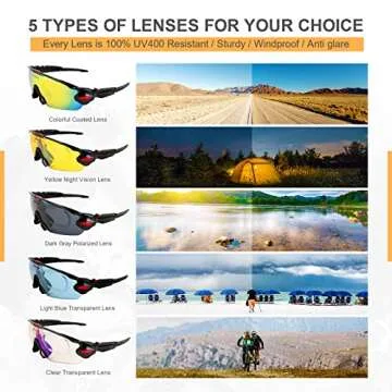 JXFUKAL Polarized Cycling Glasses with 5 Replaceable Lenses, UV400 Protection Sports Sunglasses Windproof Goggles for Men Women MTB Motorcycle Running Baseball Fishing Golf Driving Hiking
