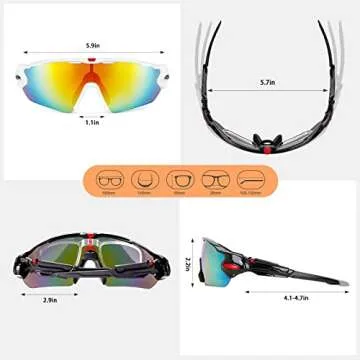 JXFUKAL Polarized Cycling Glasses with 5 Replaceable Lenses, UV400 Protection Sports Sunglasses Windproof Goggles for Men Women MTB Motorcycle Running Baseball Fishing Golf Driving Hiking