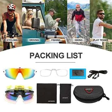 JXFUKAL Polarized Cycling Glasses with 5 Replaceable Lenses, UV400 Protection Sports Sunglasses Windproof Goggles for Men Women MTB Motorcycle Running Baseball Fishing Golf Driving Hiking