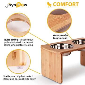 JoyoPaw Bamboo Elevated Dog Bowls for All Dogs 10" Tall