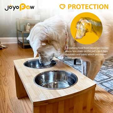 JoyoPaw Bamboo Elevated Dog Bowls for All Dogs 10" Tall