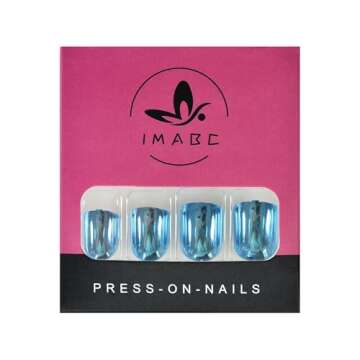Metallic Mirror Press On Nails Blue False Nails Squoval Medium Lenght Nail Art Tips Salon Manicure Kits Acrylic Fake Fingernails Reusable Glue On Nails Women Girls Nails for Office Home Party