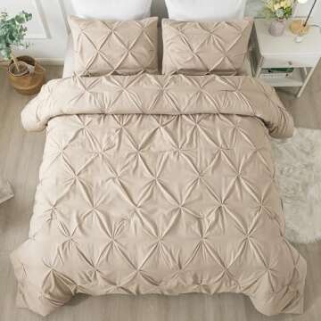 Andency California King Comforter Set Khaki (104x96Inch), Pinch Pleat Cal King Comforter Set 3 Pieces, Oversized King Pintuck Bed Comforter, Microfiber Down Alternative Comforter Bedding Set