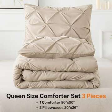 Andency California King Comforter Set Khaki (104x96Inch), Pinch Pleat Cal King Comforter Set 3 Pieces, Oversized King Pintuck Bed Comforter, Microfiber Down Alternative Comforter Bedding Set