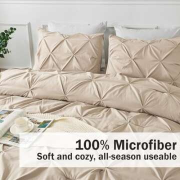 Andency California King Comforter Set Khaki (104x96Inch), Pinch Pleat Cal King Comforter Set 3 Pieces, Oversized King Pintuck Bed Comforter, Microfiber Down Alternative Comforter Bedding Set