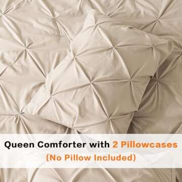 Andency California King Comforter Set Khaki (104x96Inch), Pinch Pleat Cal King Comforter Set 3 Pieces, Oversized King Pintuck Bed Comforter, Microfiber Down Alternative Comforter Bedding Set