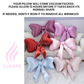 Luxape Bow Pillow - Big Bow Throw Pillow - Bow Shaped Pillow - Silky Satin - Coquette Decor - Bow Room Decor - Pink Bow Pillow - Bow Nursery Decor - red Room Decor