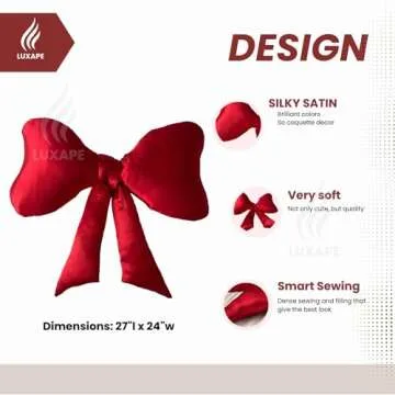 Luxape Bow Pillow - Big Bow Throw Pillow - Bow Shaped Pillow - Silky Satin - Coquette Decor - Bow Room Decor - Pink Bow Pillow - Bow Nursery Decor - red Room Decor