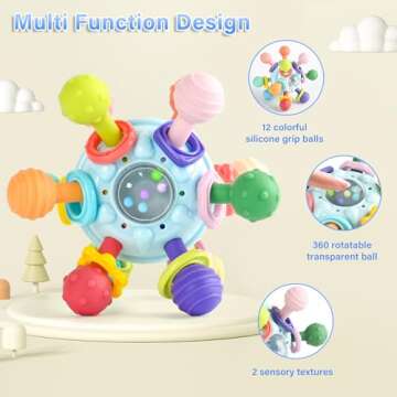 Baby Sensory Teething Toys - Baby Teethers Rattle Montessori Toys - Baby Shower Gifts for Infant New...
