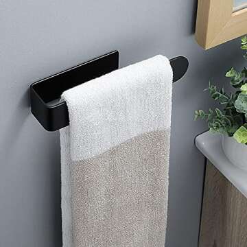 Taozun Hand Towel Holder/Hand Towel Bar - Black Face Towel Holder Self Adhesive Towel Ring for Bathroom, Stainless Steel