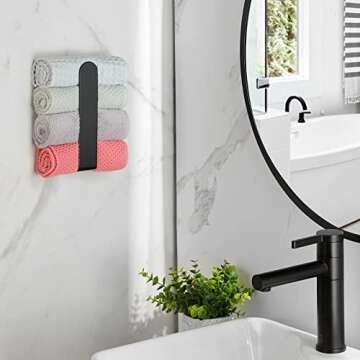 Taozun Hand Towel Holder/Hand Towel Bar - Black Face Towel Holder Self Adhesive Towel Ring for Bathroom, Stainless Steel