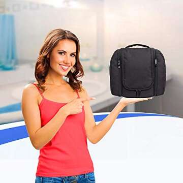 SHIK Bags Premium Hanging Toiletry Travel Bag – Large Waterproof Bathroom Bag Holds Toiletries, Makeup, Bottles, Travel Accessories – Portable Organizer for Men & Women + Free Luggage Tag, Black