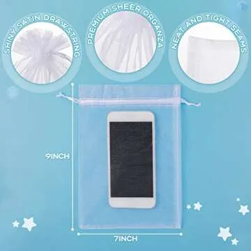 200 Pcs Large Organza Bags 7 x 9 Inch Organza Gift Party Favor Packing Mesh Drawstring Gift Bags Jewelry Pouch Gift Wrapping for Valentines Christmas Wedding Shower Party Goodie(7 x 9 In,White)