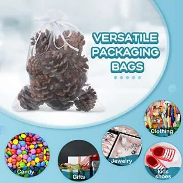 200 Pcs Large Organza Bags 7 x 9 Inch Organza Gift Party Favor Packing Mesh Drawstring Gift Bags Jewelry Pouch Gift Wrapping for Valentines Christmas Wedding Shower Party Goodie(7 x 9 In,White)